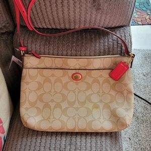 Coach Crossbody-NWT- read details- Khaki & Pomegrante- F51065